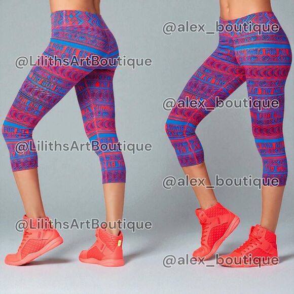 Zumba For All By All Capri Leggings Red/ Blue Size S (E106) - Picture 1 of 6